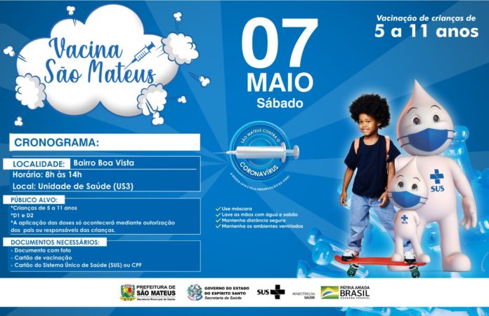 VACINAÇÃO INFANTIL SEGUE NESTE SÁBADO (07) EM UNIDADES DE SAÚDE DE SÃO MATEUS