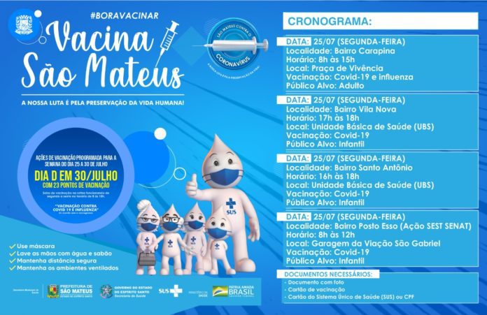 AÇÕES DE VACINAÇÃO EM SÃO MATEUS: DE 25 A 30 DE JULHO